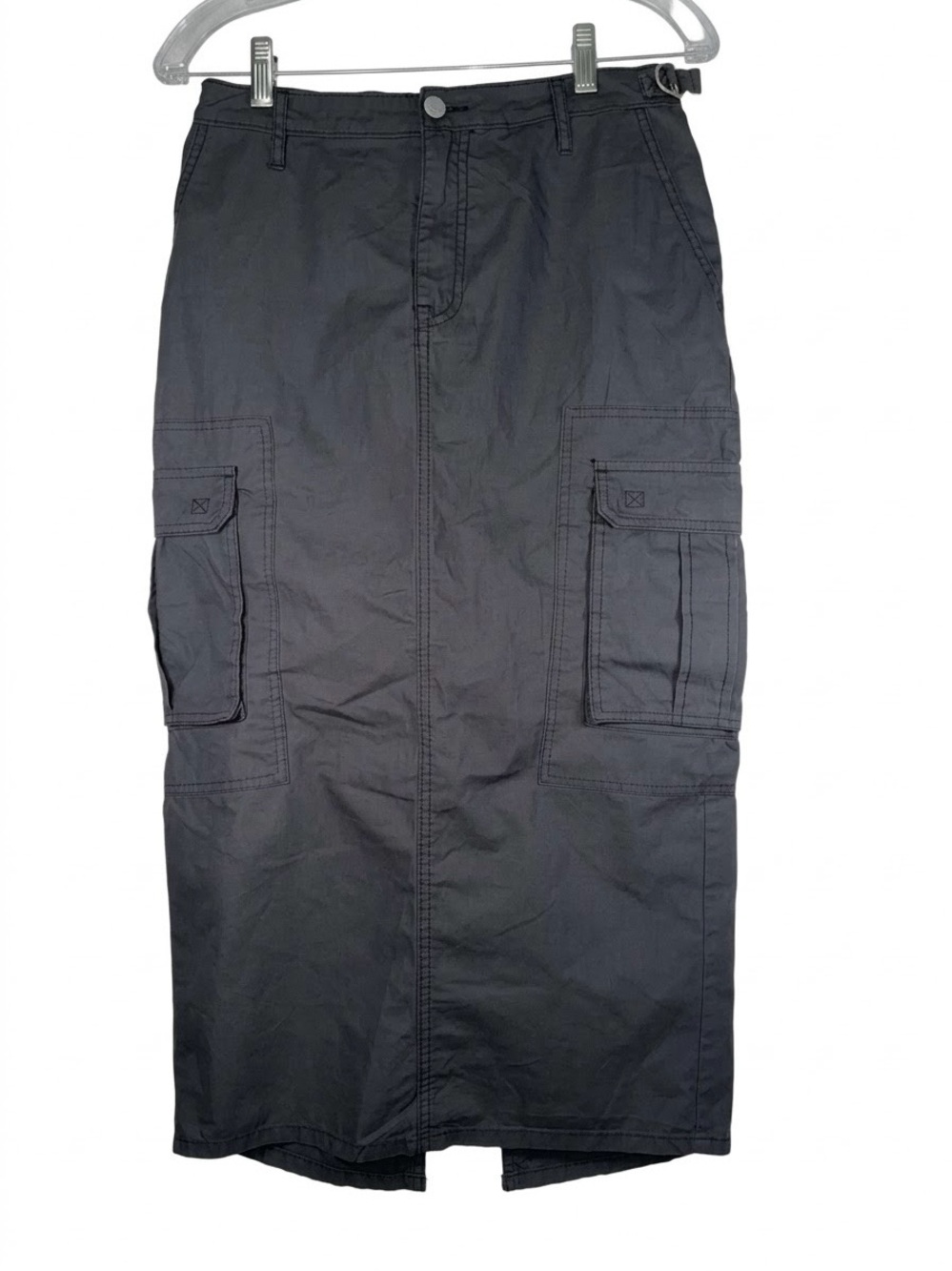 Wild Fable Dark Gray Woven Cargo Midi Skirt Back Slit Pocket XS NWT Utility Cozy